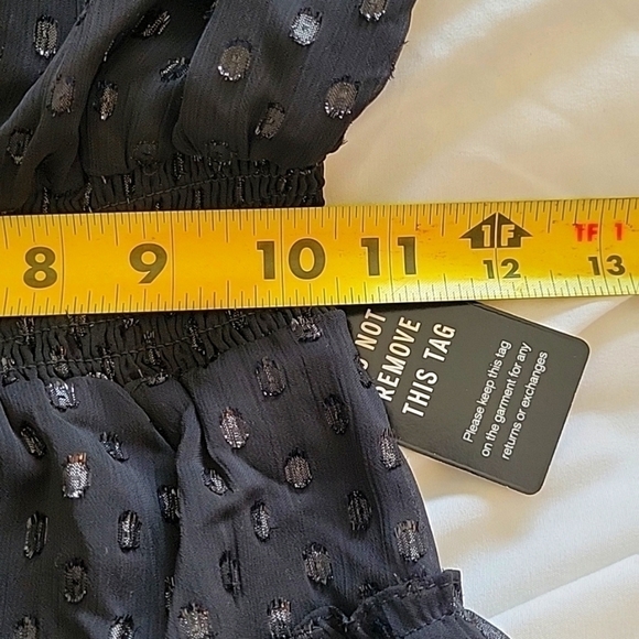 EXPRESS Metallic Dot Smocked Mock Neck Tiered Ruffle Dress Black Sz XXSmall NWT - Picture 9 of 10